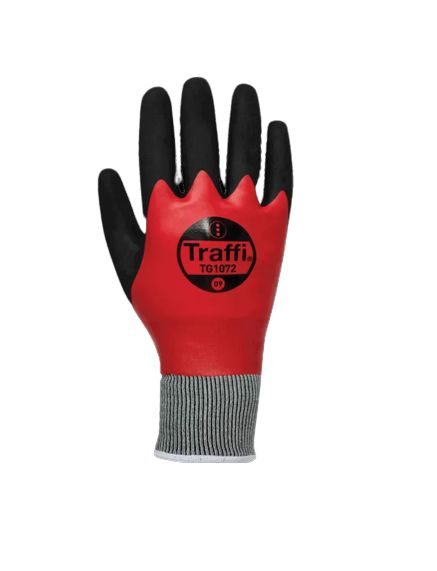 Traffi TG1072 Black, Red Acrylic, Nylon Acrylic, Nylon (Liner) Glove, Size 11, Nitrile Coating