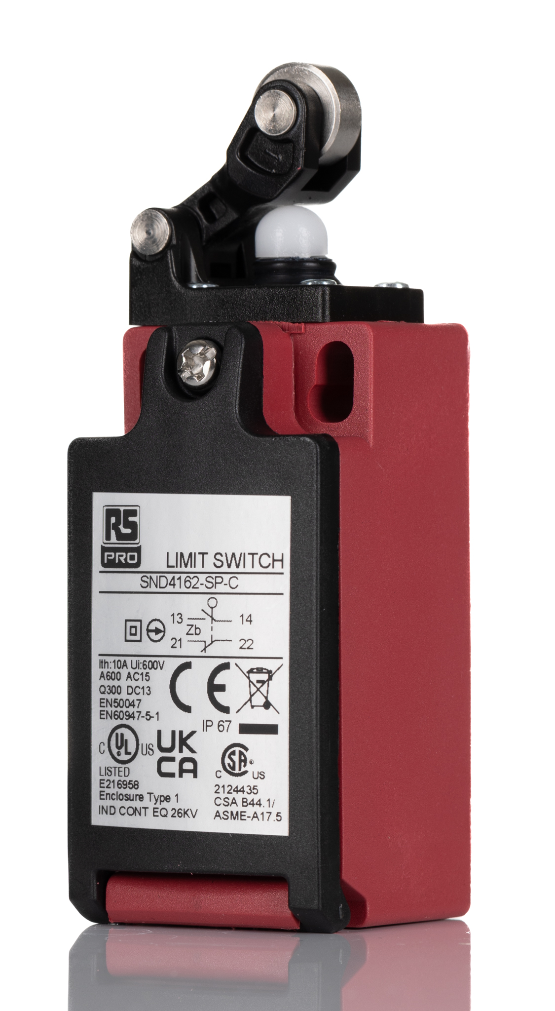 RS PRO Roller Lever Interlock Switch, NO/NC, IP67, Glass Reinforced Plastic (GRP) Housing, 600V ac Max, 10A Max