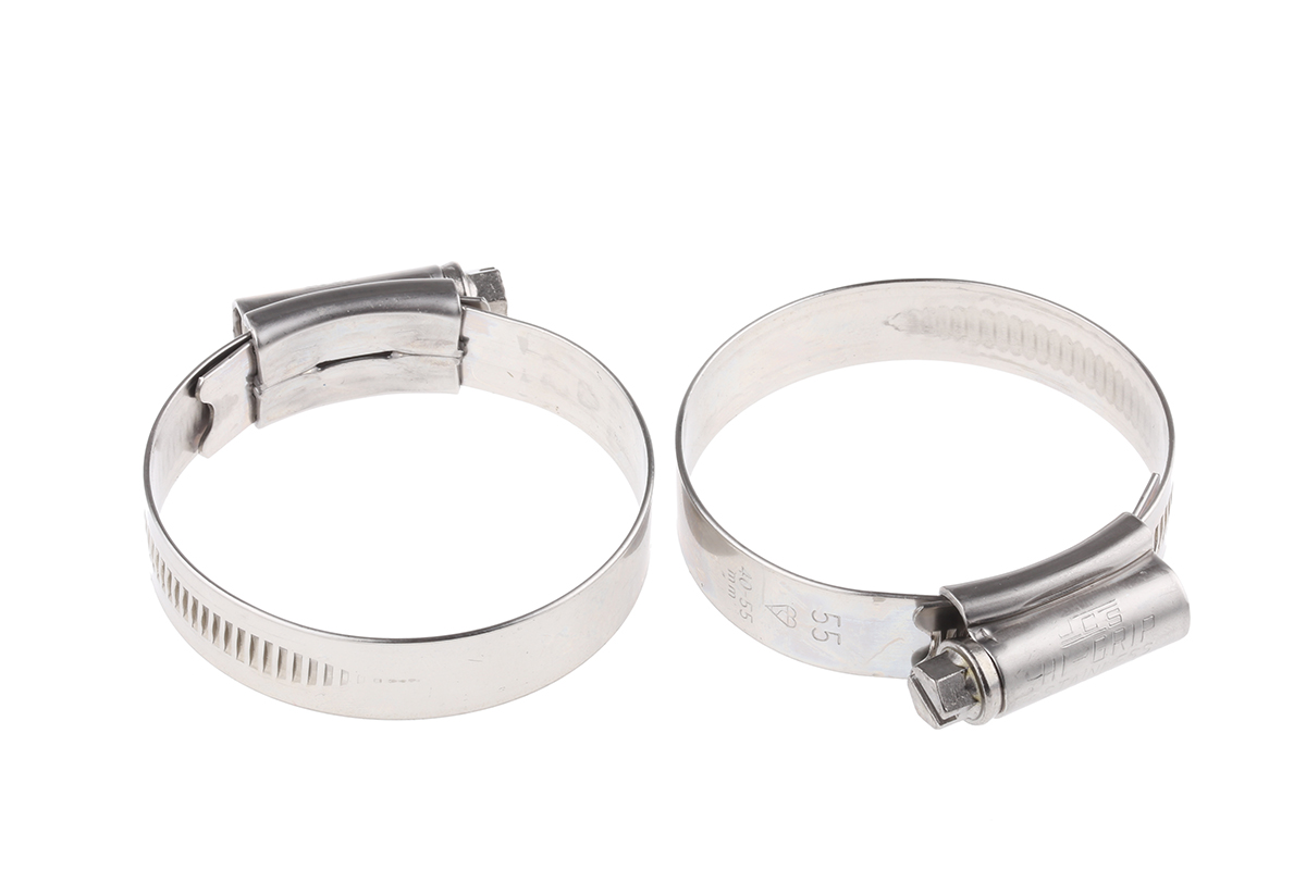 HI-GRIP Stainless Steel Slotted Hex Worm Drive, 13mm Band Width, 40 → 55mm ID