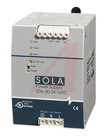 SolaHD SDN-C Switched Mode DIN Rail Power Supply, 85 → 264 V ac / 90 → 375V dc ac, dc Input, 24V dc dc