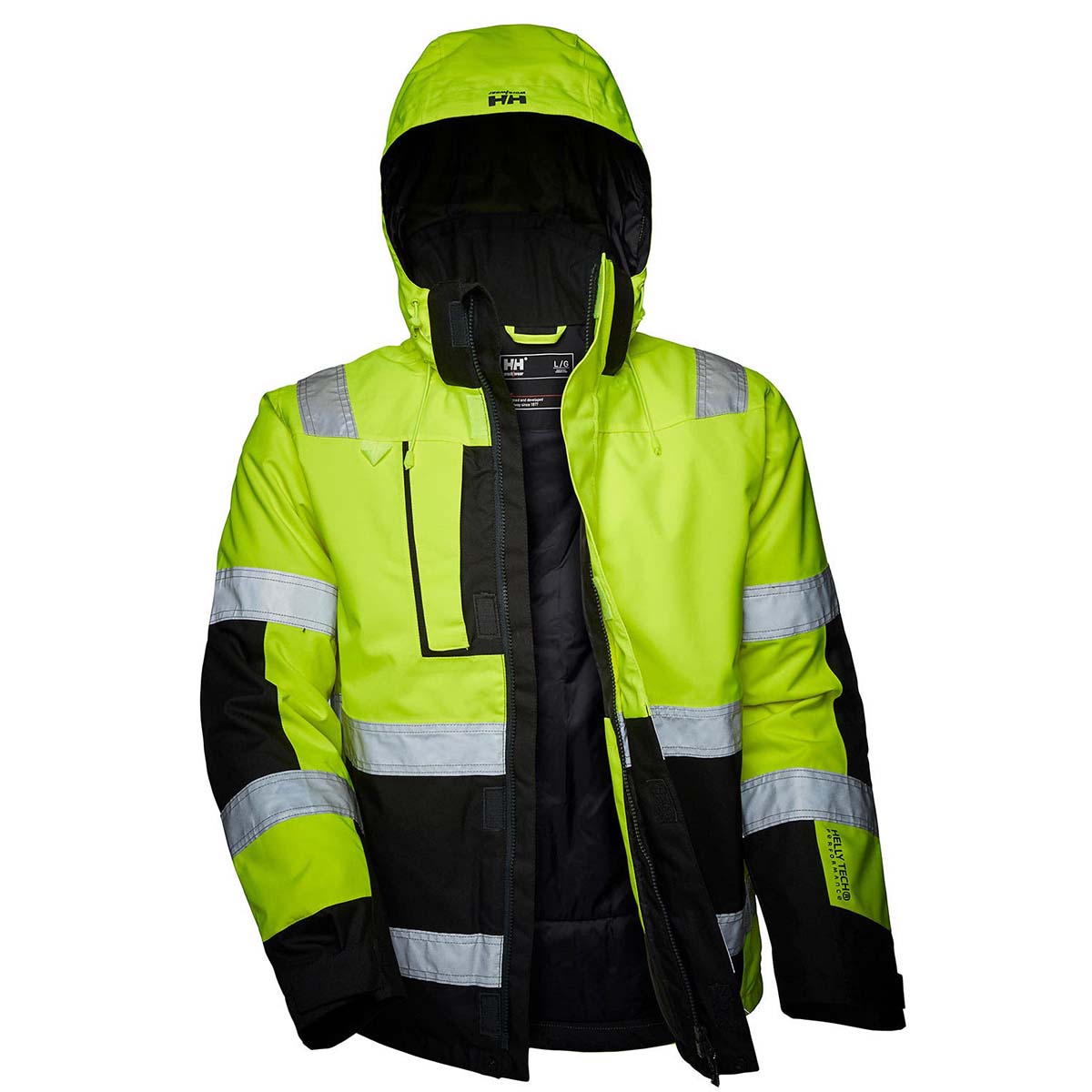 Helly Hansen Black/Green/White/Yellow Unisex Hi Vis Winter Jacket, L
