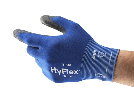 Ansell HyFlex 11-618 Blue Nylon Nylon Work Gloves, Size 9, Polyurethane Coating