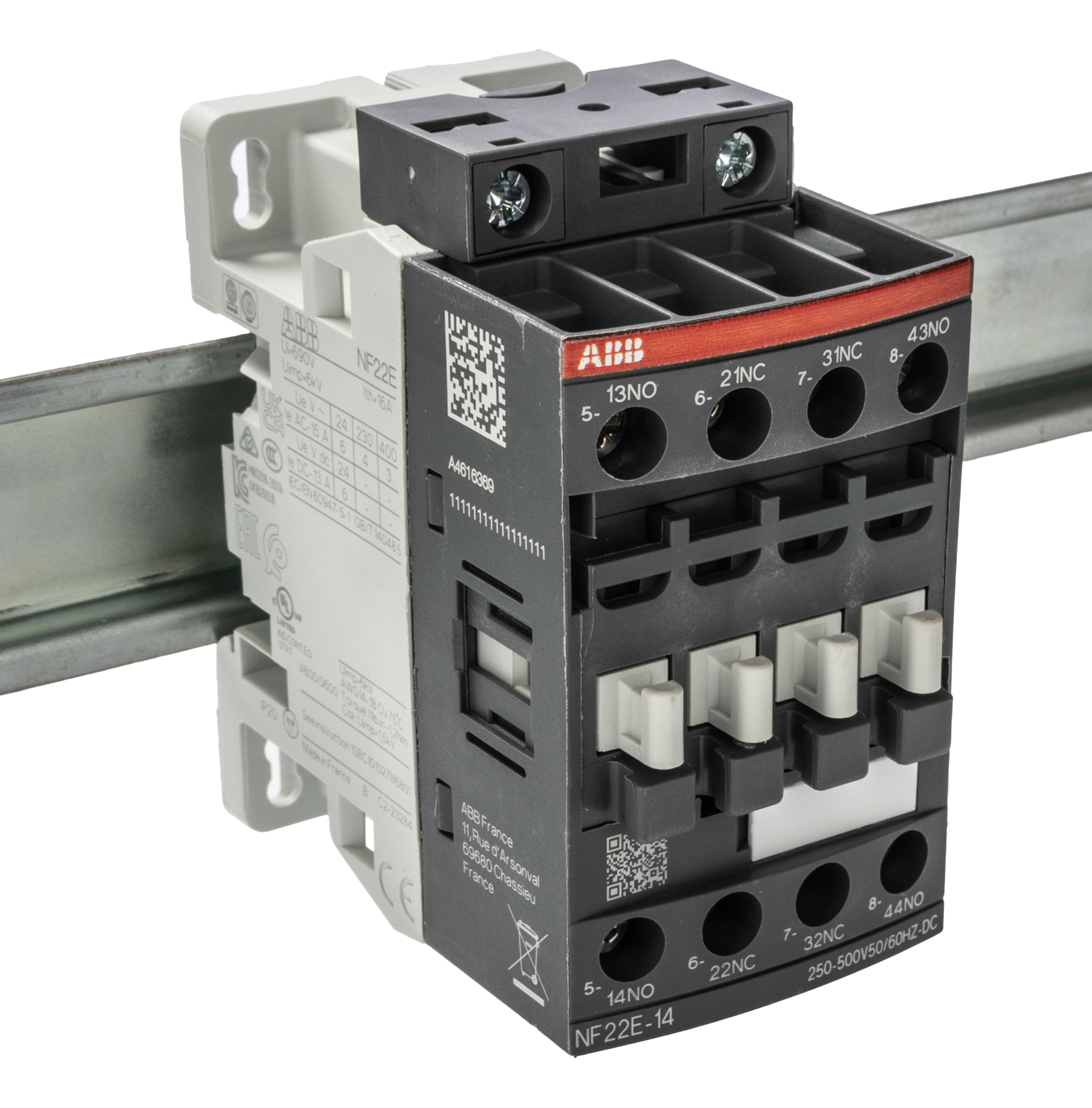 ABB NF Contactor, 250/500 V ac/dc Coil, 4-Pole, 6 A, 144 W 230 V, 2 NO/2 NC, 690V