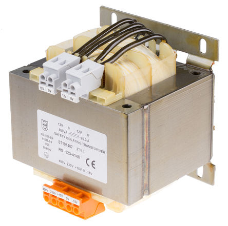 RS PRO 500VA 2 Output Chassis Mounting Transformer, 2 x 12V ac, IEC 61558-2-6