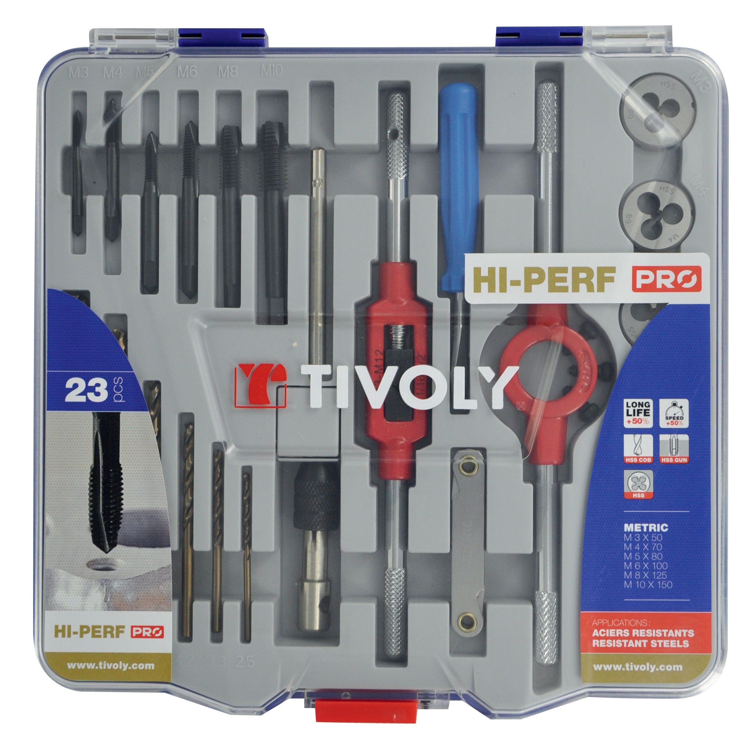 Tivoly 29-Piece HSS Tap & Die Set, M3 - M12 Taps, M3 - M12 Dies