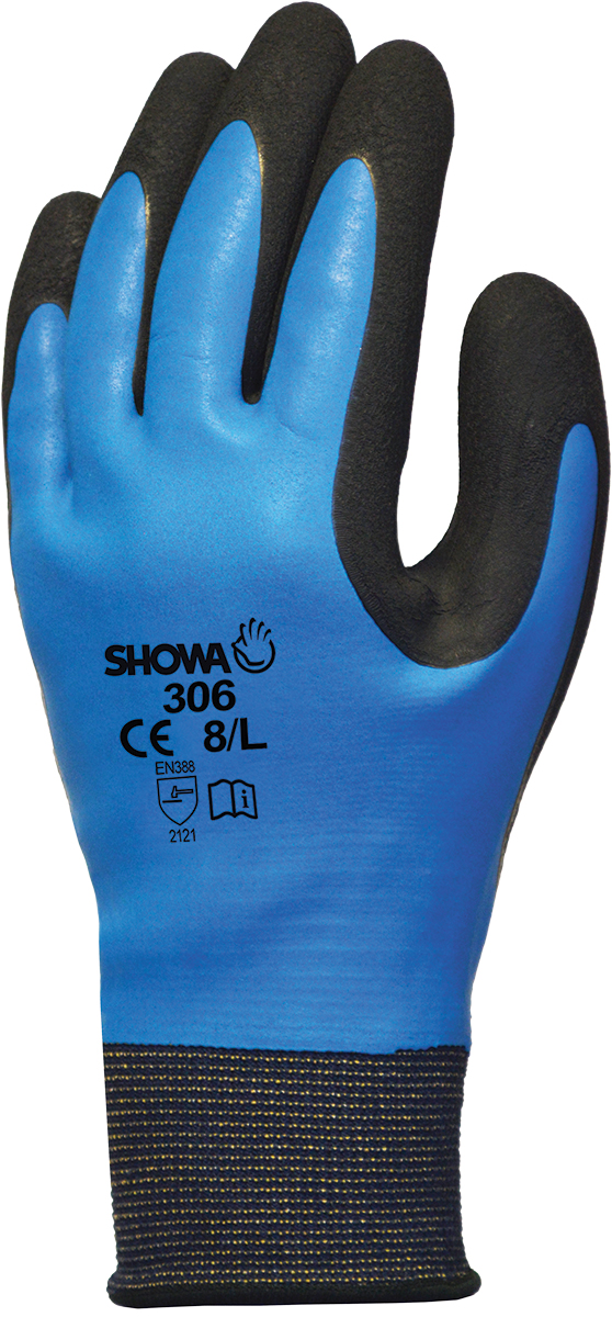 Showa 306 Blue Nylon, Polyester Work Gloves, Size 7, Latex Coating