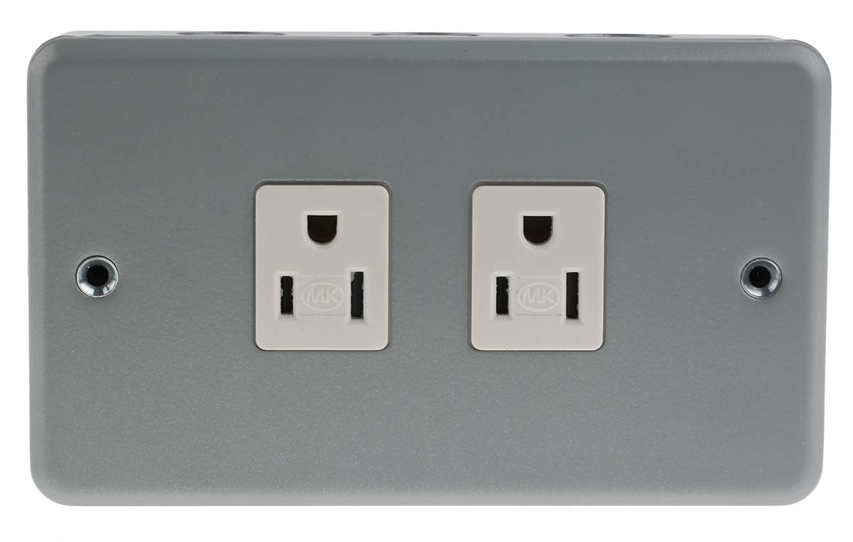 MK Electric 2 Gang Plug Socket, 15A, NEMA 5-15R, Indoor Use