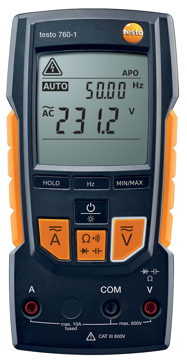 Testo 760-1 Handheld Digital Multimeter, 10A ac Max, 10A dc Max, 600V ac Max - UKAS Calibrated