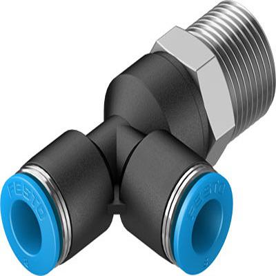 Festo QSTL Series T Fitting, R 3/8 Male to 8 mm, Threaded-to-Tube Connection Style, 153122