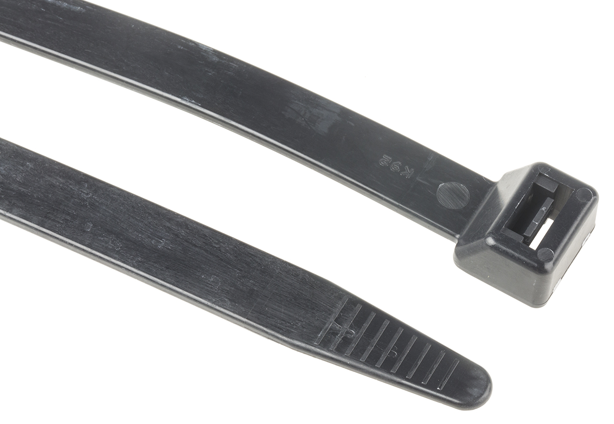 RS PRO Cable Tie, Flame Retardant, 280mm x 12.7 mm, Black Nylon, Pk-50