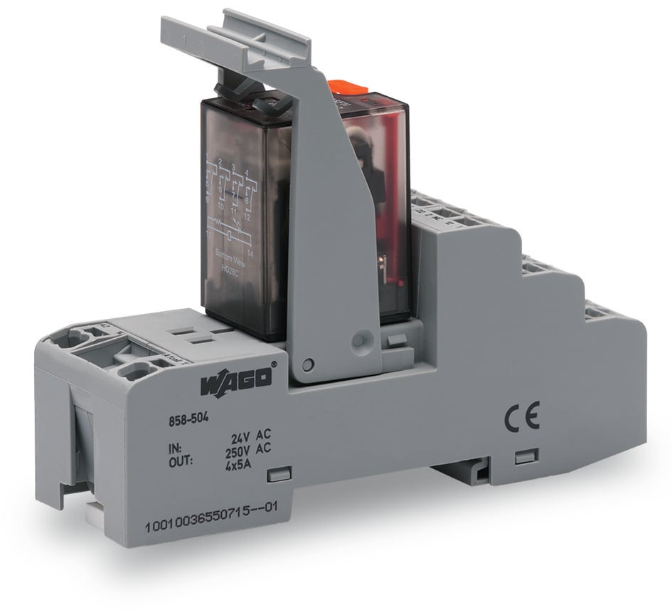 WAGO 858 Series Relay Module, DIN Rail Mount, 115V ac Coil, 4PDT, 4-Pole, 5A Load
