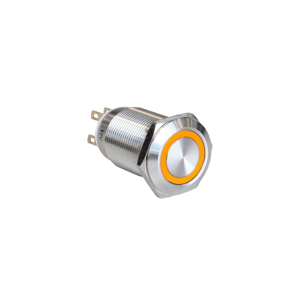 Bulgin MPI005 Series Illuminated Push Button Switch, Latching, Panel Mount, 19.2mm Cutout, SPST, Amber LED, 12V, IP65