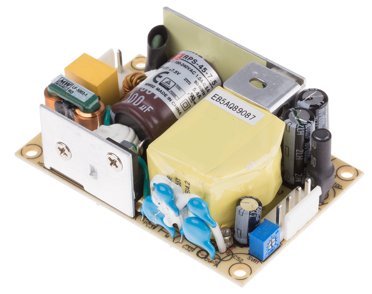 MEAN WELL Switching Power Supply, RPS-45-7.5, 7.5V dc, 5.4A, 40.5W, 1 Output, 80 → 264V ac Input Voltage