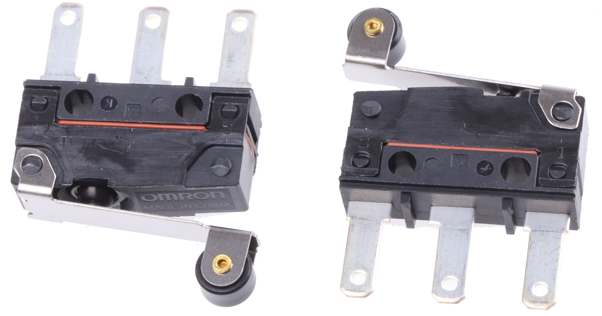 Omron Roller Lever Micro Switch, Tab Terminal, 2 A @ 250 V ac, SPDT, IP67