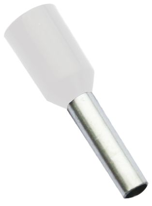 RS PRO Insulated Crimp Bootlace Ferrule, 8mm Pin Length, 1.3mm Pin Diameter, 0.5mm² Wire Size, White
