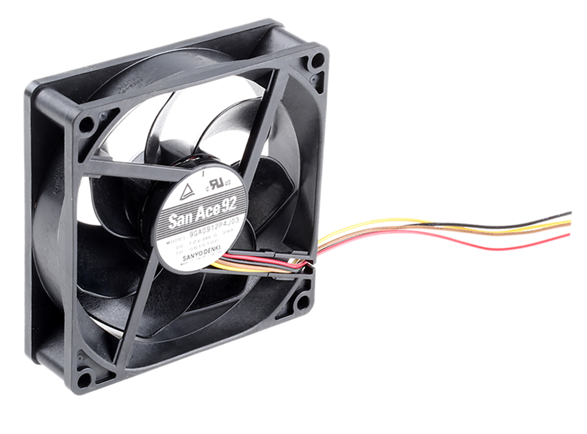 Sanyo Denki San Ace 9GA Series Axial Fan, 12 V dc, DC Operation, 132m³/h, 4.68W, 390mA Max, 92 x 92 x 25mm