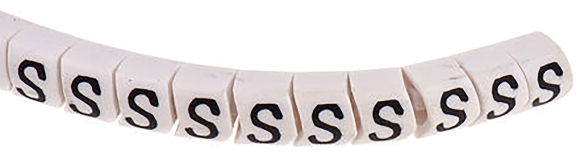 HellermannTyton Helagrip Slide On Cable Markers, Black on White, Pre-printed "S", 2 → 5mm Cable, 515-03956