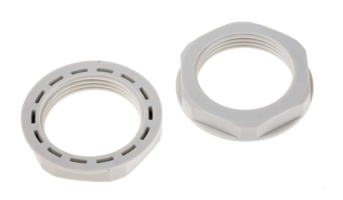 RS PRO Grey Nylon 66 Cable Gland Locknut, PG21 Thread, IP68