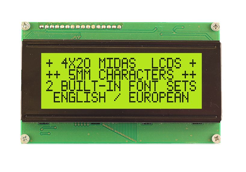 Midas MC42005A6WK-SPTLY-V2 Alphanumeric LCD Alphanumeric Display, 4 Rows by 20 Characters