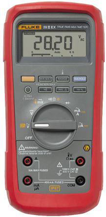 Fluke 28EX Handheld Digital Multimeter, True RMS, 10A ac Max, 10A dc Max, 1000V ac Max, ATEX - RS Calibrated