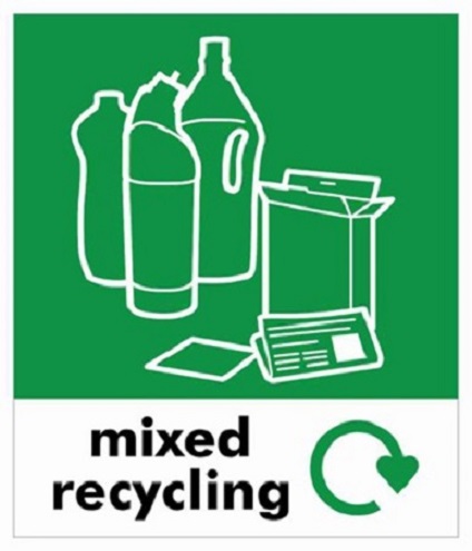 RS PRO Vinyl Adhesive Green, White Safe Conditions Sign, Mixed Recycling, English