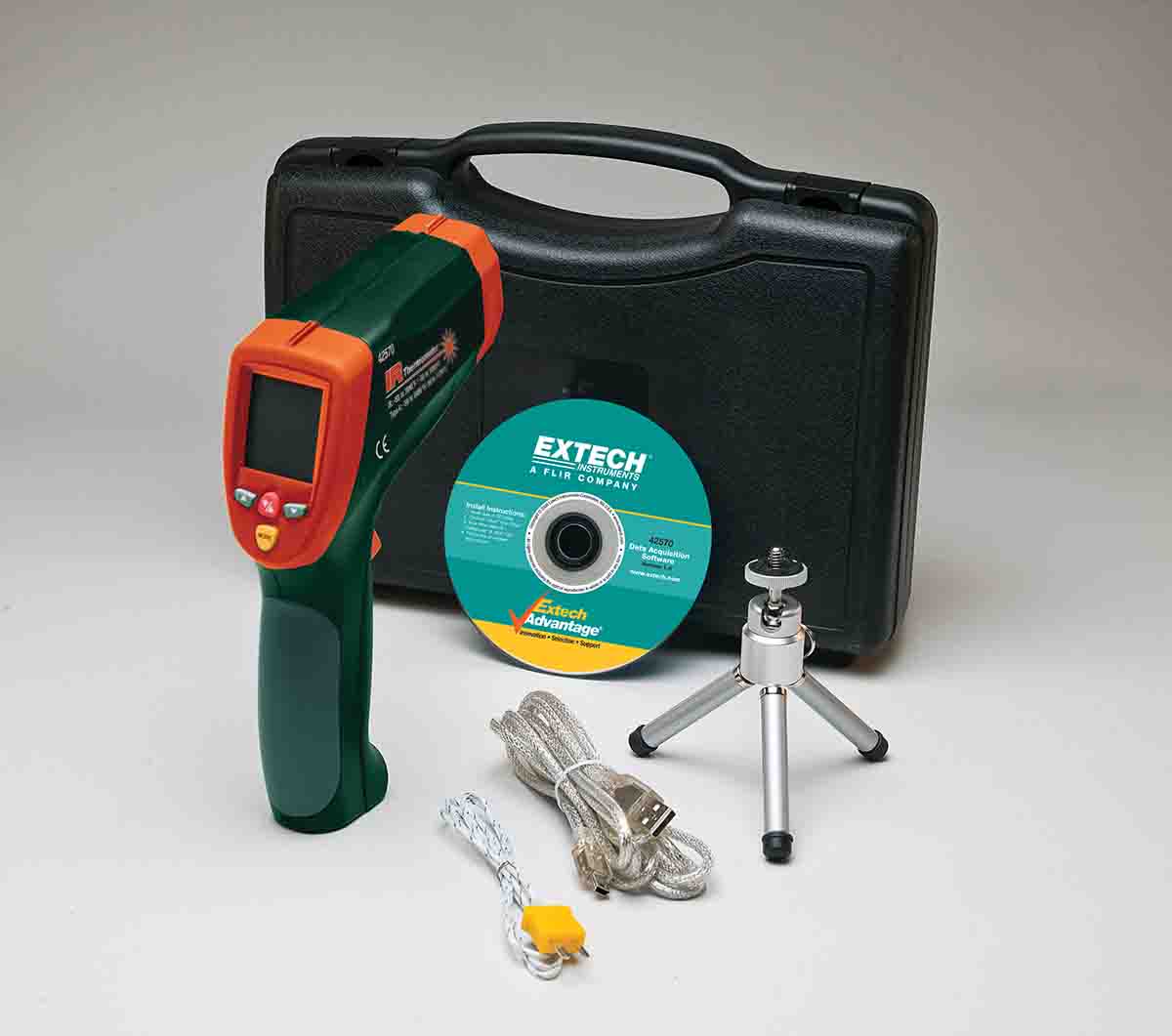 Extech 42570 Infrared Thermometer, -50°C Min, +2200°C Max, 1 °C Accuracy, °C and °F Measurements With RS Calibration