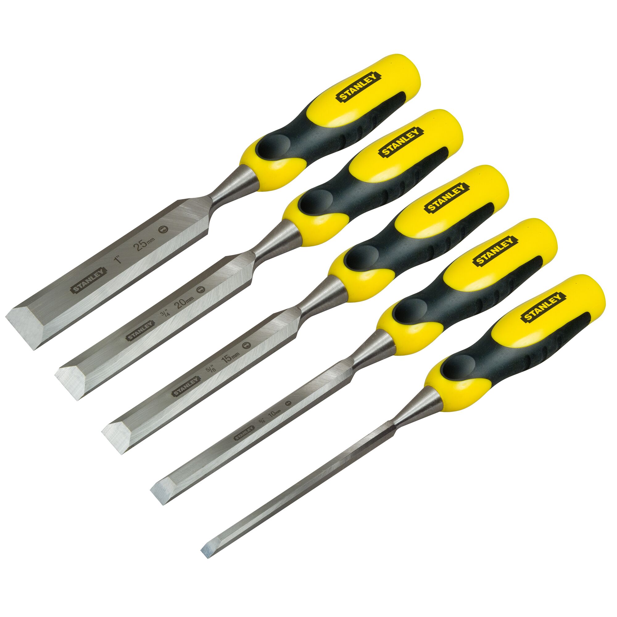Stanley 5 Piece Carbon Steel Wood Chisel Set, 320mm Length, 6 mm, 10 mm, 15 mm, 20 mm, 25 mm Blade Width