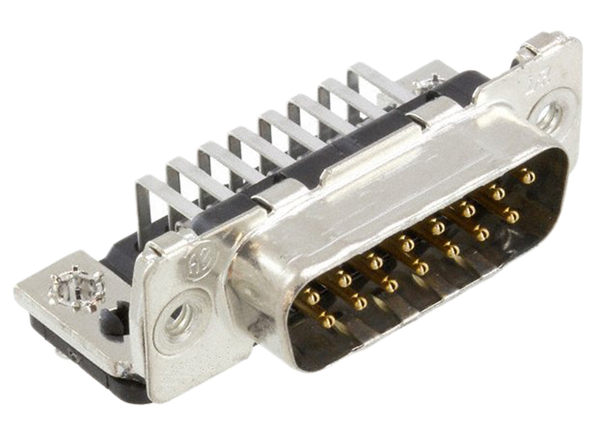 TE Connectivity Amplimite HD-20 15 Way Right Angle Through Hole D-sub Connector Plug, 2.74mm Pitch