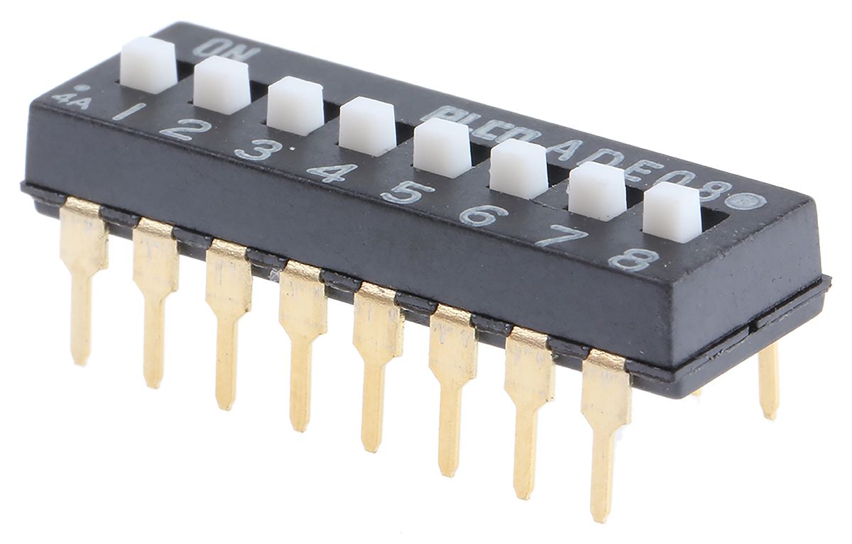 TE Connectivity 8 Way Through Hole DIP Switch SPST, Extended Slide Actuator