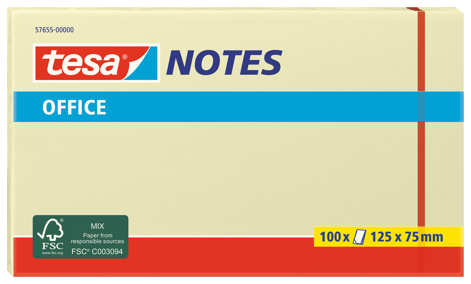 Tesa Yellow Sticky Note, 100 Notes per Pad, 125mm x 75mm
