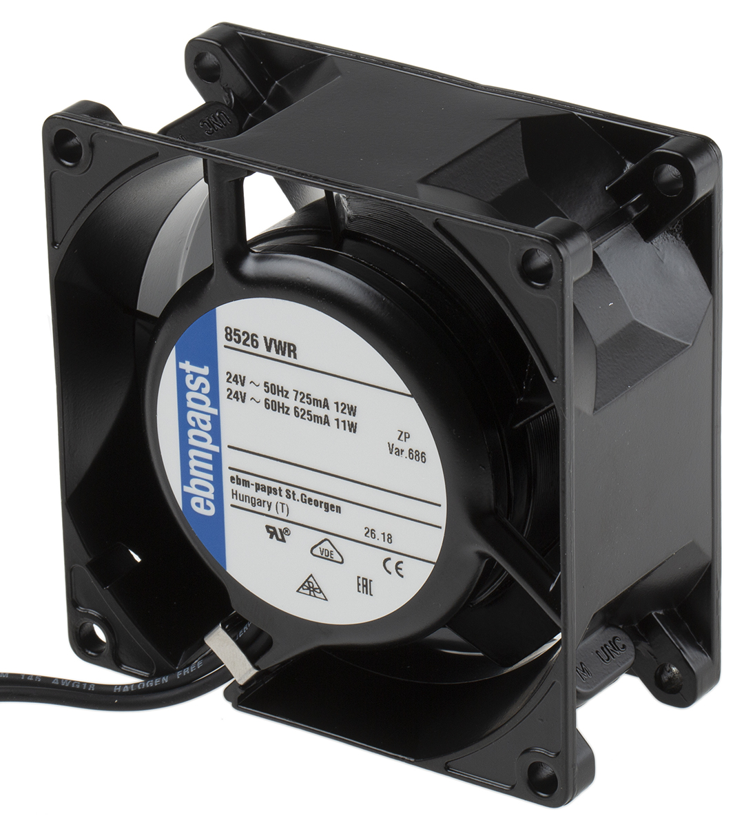 ebm-papst 8000 V Series Axial Fan, 24 V ac, AC Operation, 47m³/h, 12W, 80 x 80 x 38mm