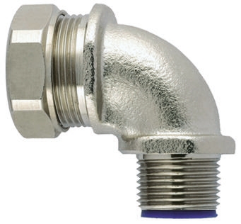 HellermannTyton 90° Elbow, Conduit Fitting, 16mm Nominal Size, M16, Brass, PA 6, Silver IP68 rating