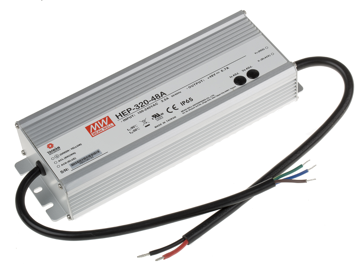 MEAN WELL Switching Power Supply, HEP-320-48A, 48V dc, 6.7A, 321.6W, 1 Output, 127 → 431 V dc, 90 → 305 V