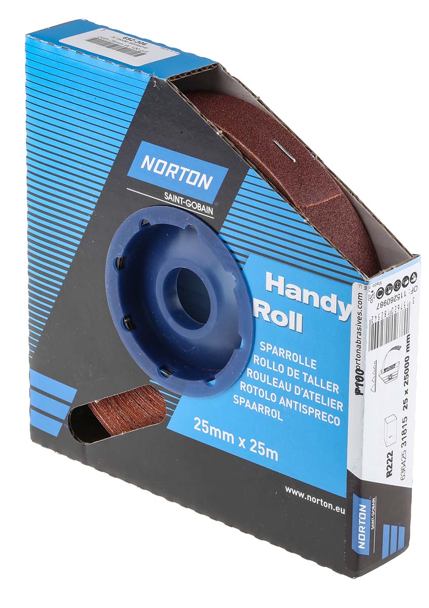 Norton P100 Grit Fine Sandpaper Roll, 25m x 25mm