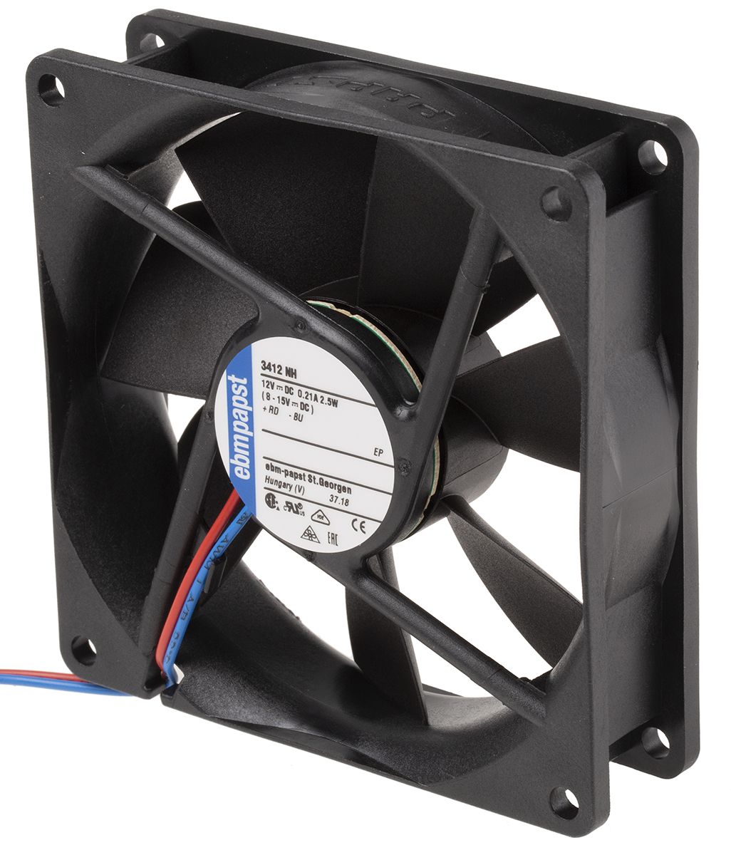 ebm-papst 3400 N Series Axial Fan, 12 V dc, DC Operation, 94m³/h, 2.1W, 92 x 92 x 25mm
