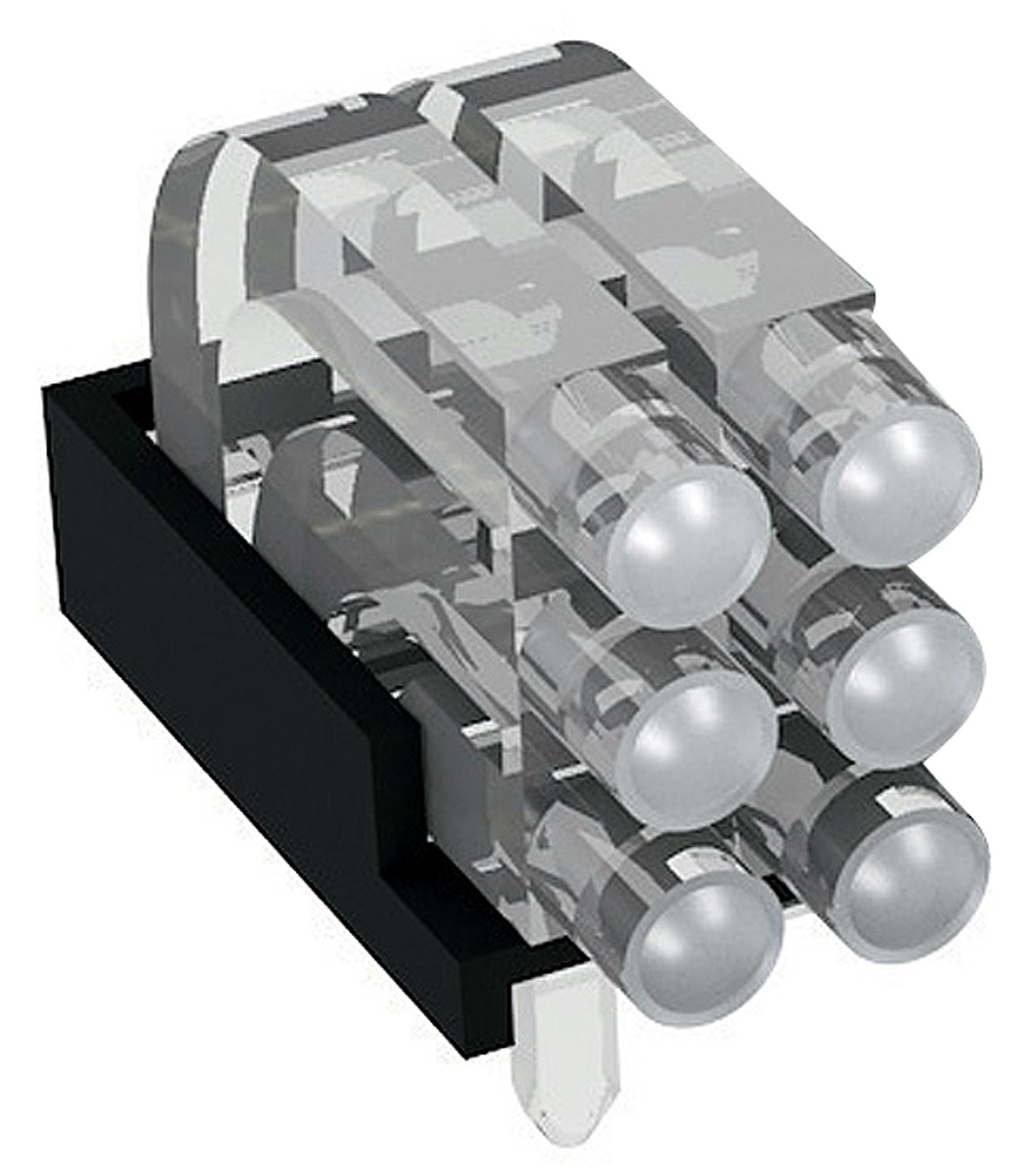 1296.2023 MENTOR, PCB Mounted 6-Way Right Angle LED Light Pipe, Tri-Level-Row Clear Dome Lens