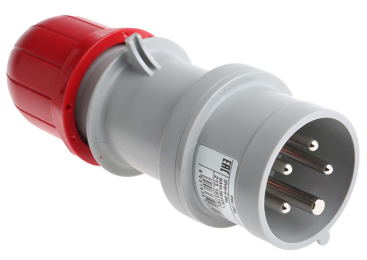 Scame IP44 Red Cable Mount 3P + N + E Industrial Power Connector Adapter Plug, Rated At 16A, 415 V,With Phase Inverter
