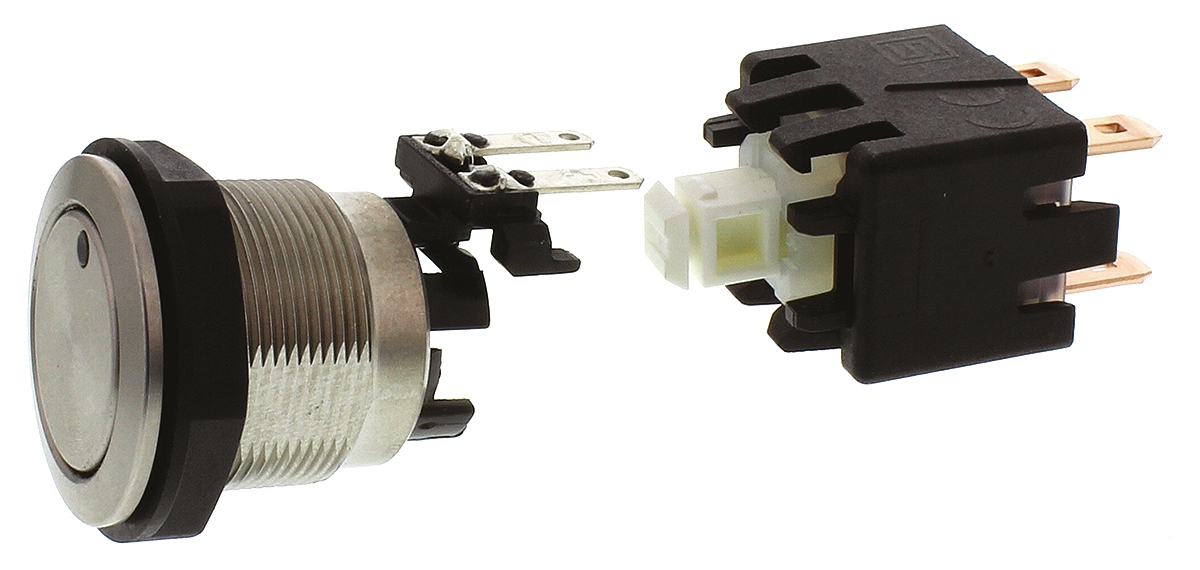 Schurter Illuminated Push Button Switch, Latching, Panel Mount, 19mm Cutout, DPDT, Green LED, 125/250V ac, IP64