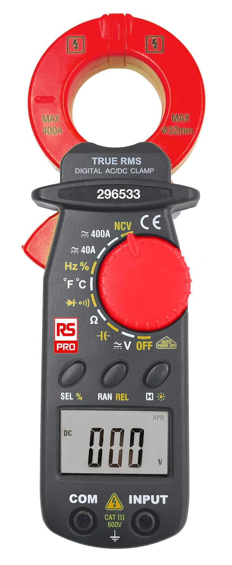 RS PRO Clamp Meters, 400A dc, Max Current 400A ac CAT III 600V With UKAS Calibration