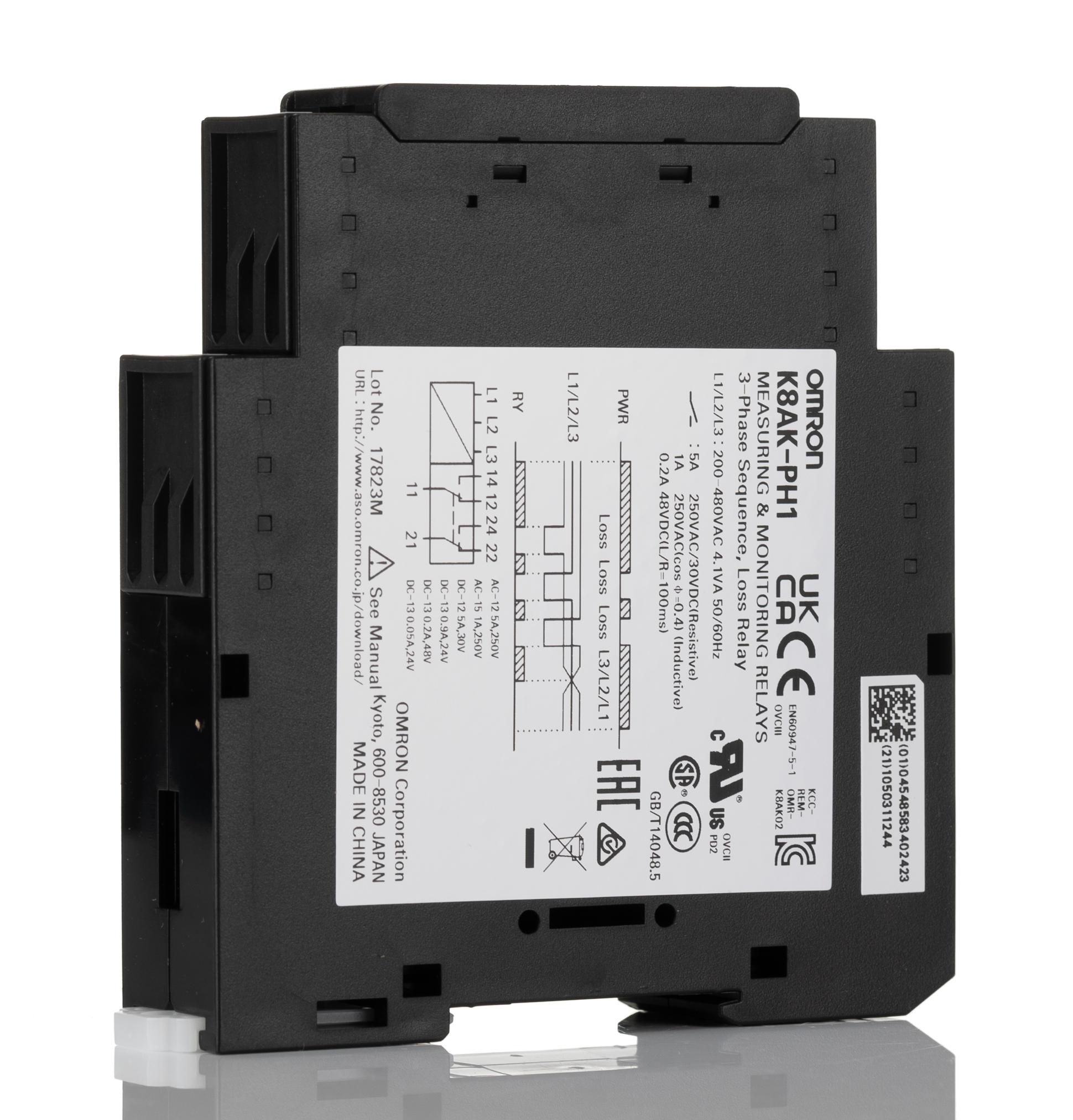 Omron Phase Monitoring Relay, 3 Phase, DPDT, DIN Rail
