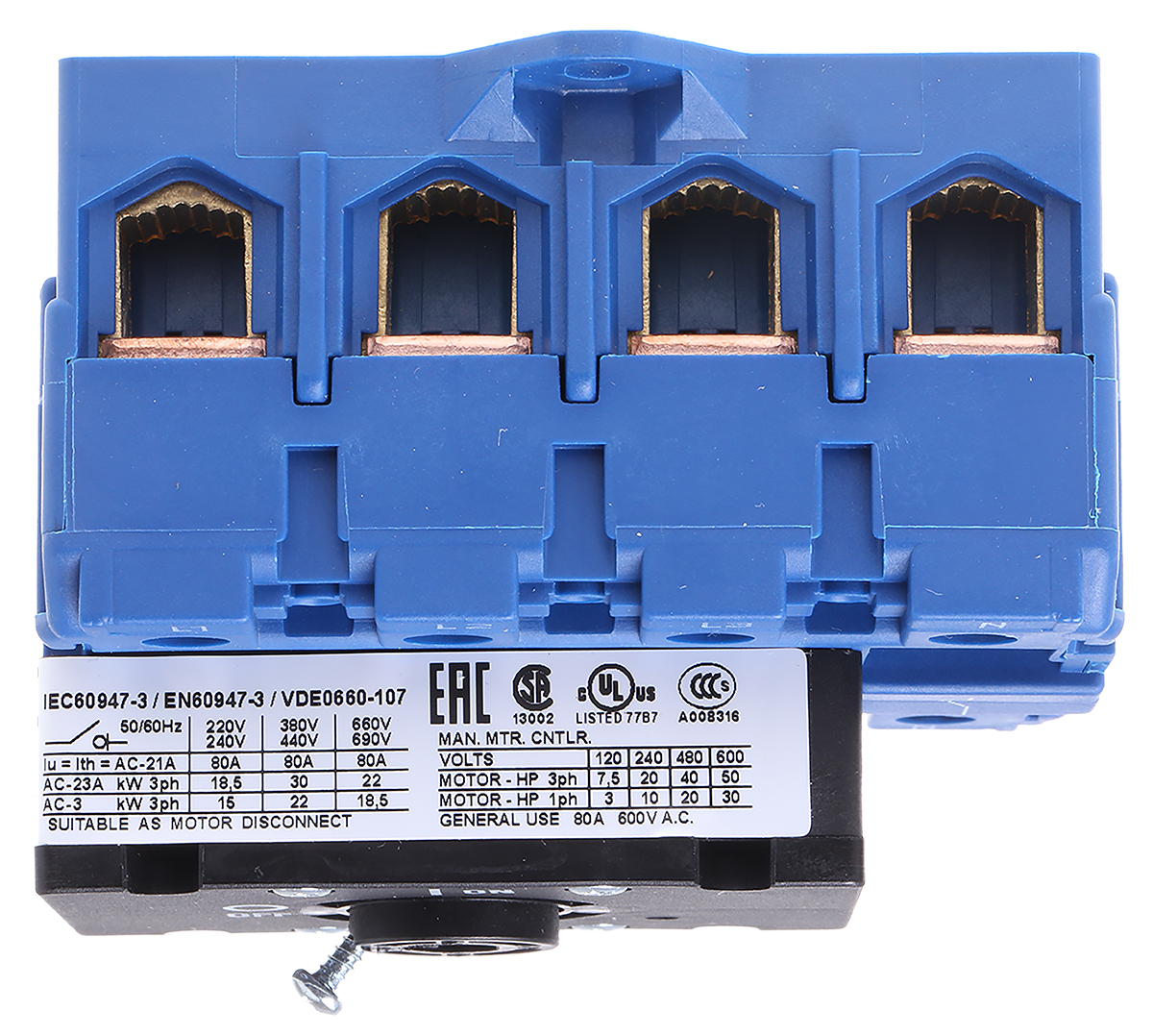 Kraus & Naimer 4P Pole Isolator Switch - 80A Maximum Current, 30kW Power Rating, IP65