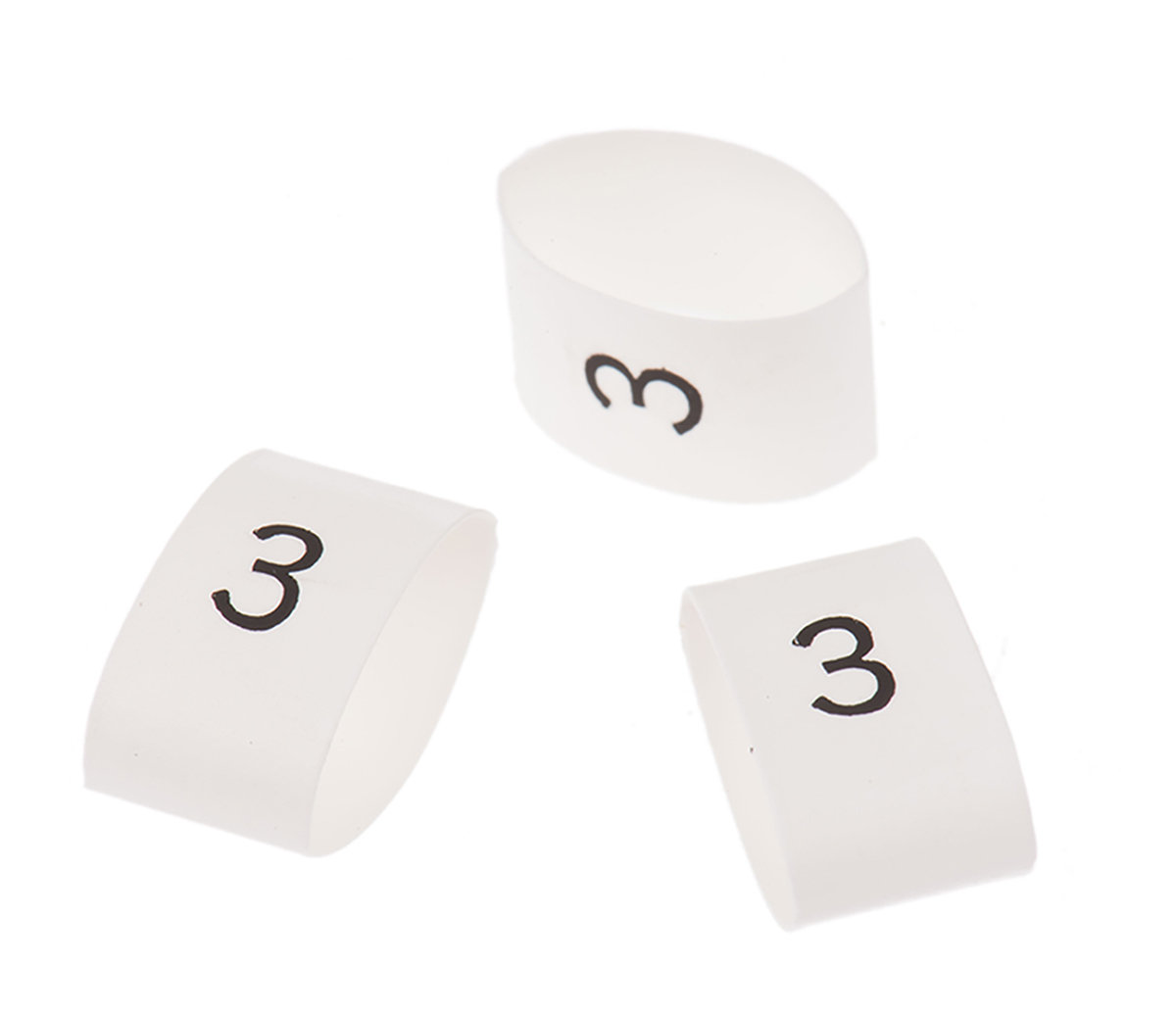 TE Connectivity Heat Shrink Cable Markers, White, Pre-printed "3", 4 → 12mm Cable, TRSA-1019/G/1/3