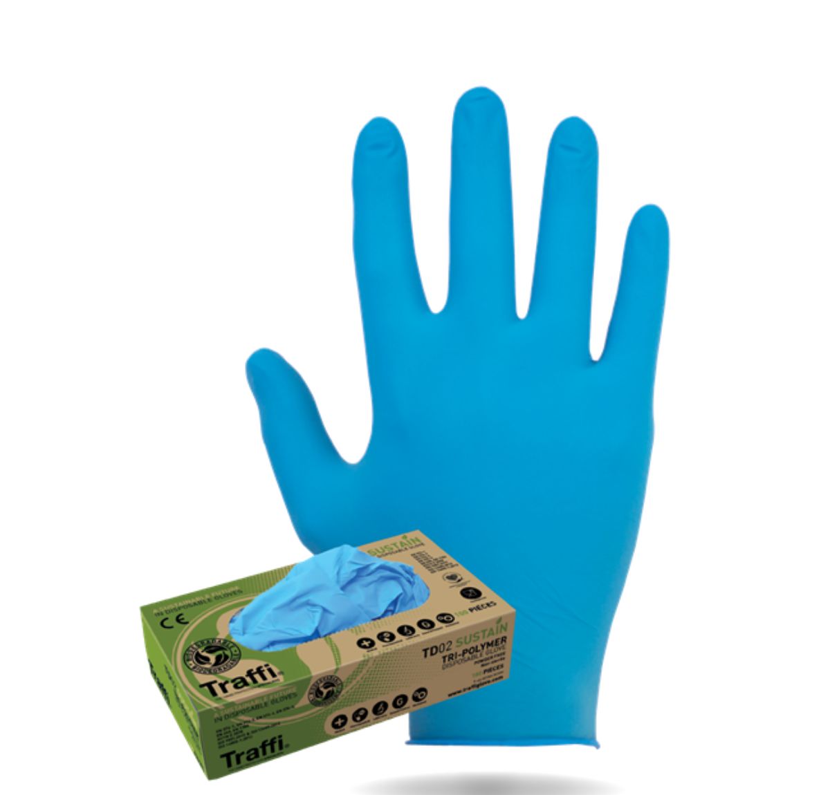 Traffi Blue Neoprene, Nitrile Disposable Gloves, Size XL, 100 per Pack