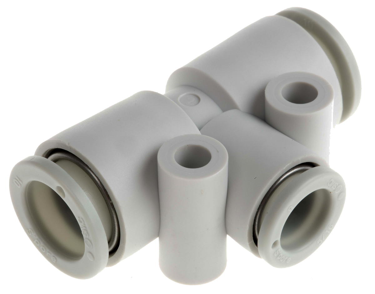 SMC KQ2 Series Tee Tube-to-Tube Adaptor Push In 8 mm, Push In 10 mm to Push In 10 mm, Tube-to-Tube Connection Style