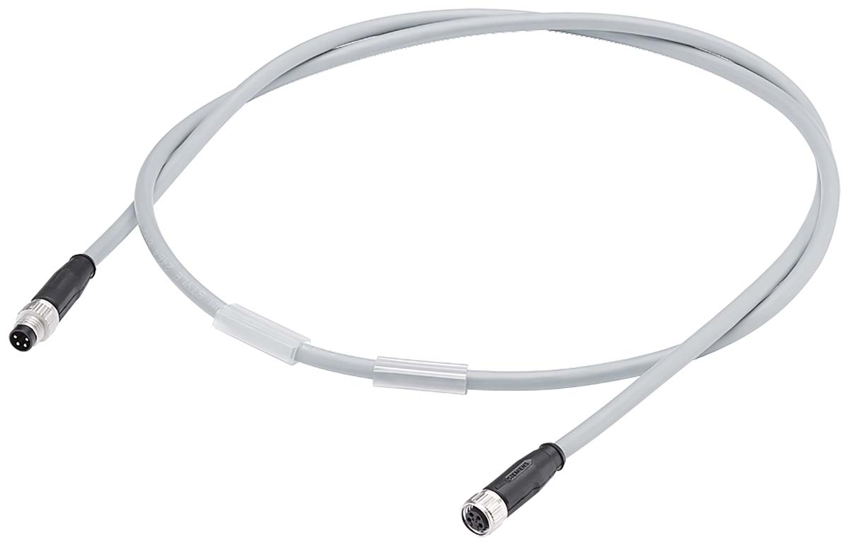 Siemens Male 4 way M8 to Female 4 way M8 Sensor Actuator Cable, 0.19 m