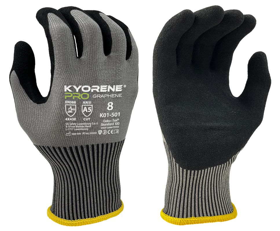 KYORENE K01 - 501 A5 CUT 4X43E Black, Grey Graphene, Nylon Glove, Size 9, Nitrile Micro-Foam Coating
