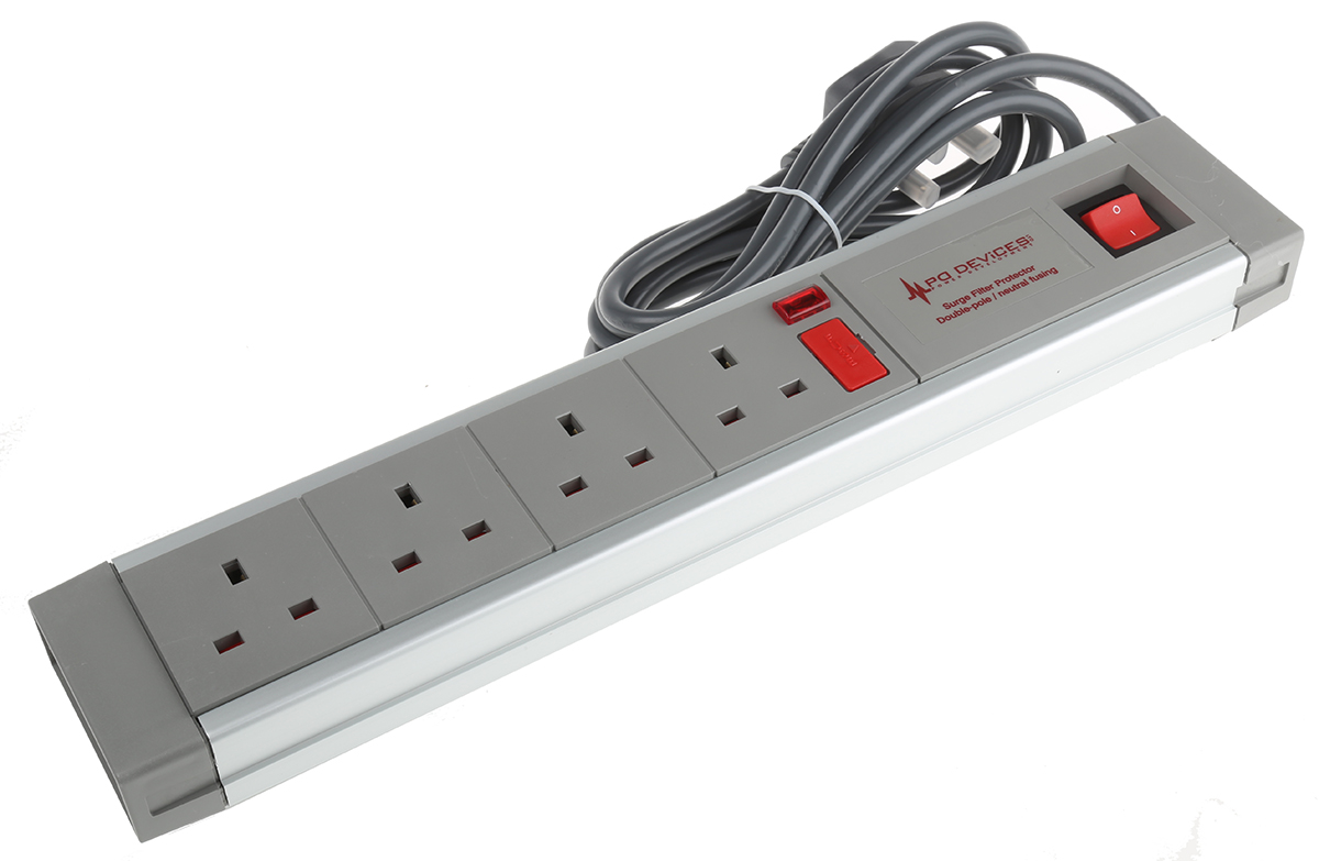 RS PRO 2m 4 Socket Type G - British Trailing Socket, 230 V ac