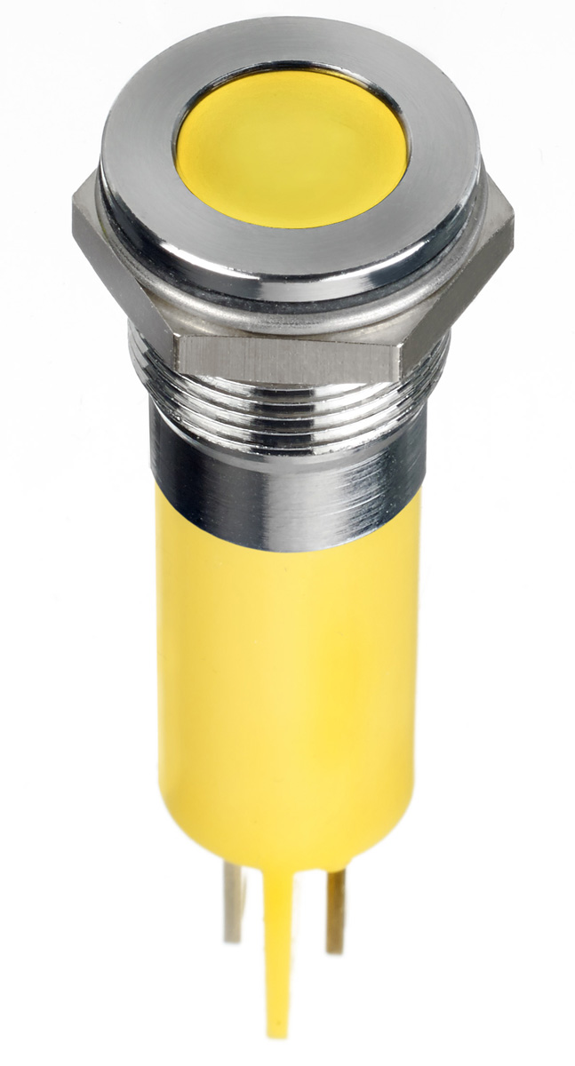 RS PRO Yellow Panel Mount Indicator, 24V dc, 14mm Mounting Hole Size, Faston, Solder Lug Termination, IP67