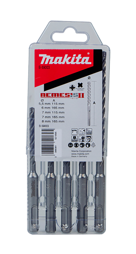 Makita 5-Piece SDS Drill Bit Set for Masonry, 8mm Max, 5.5mm Min, Carbide Bits