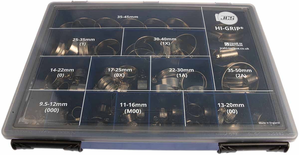 HI-GRIP 76 Piece Stainless Steel Worm Drive Hose Clip Kit, 9.5 → 12mm and 35 → 50mm Inside Diameter